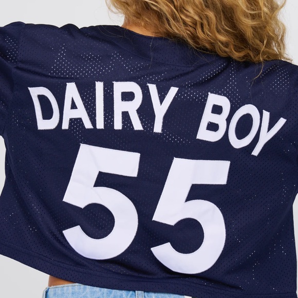 NWT Dairy Boy Homecoming cropped Jersey in Navy - Picture 12 of 14